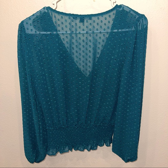 Turquoise Long-Sleeve Blouse, Size Medium - Picture 4 of 5